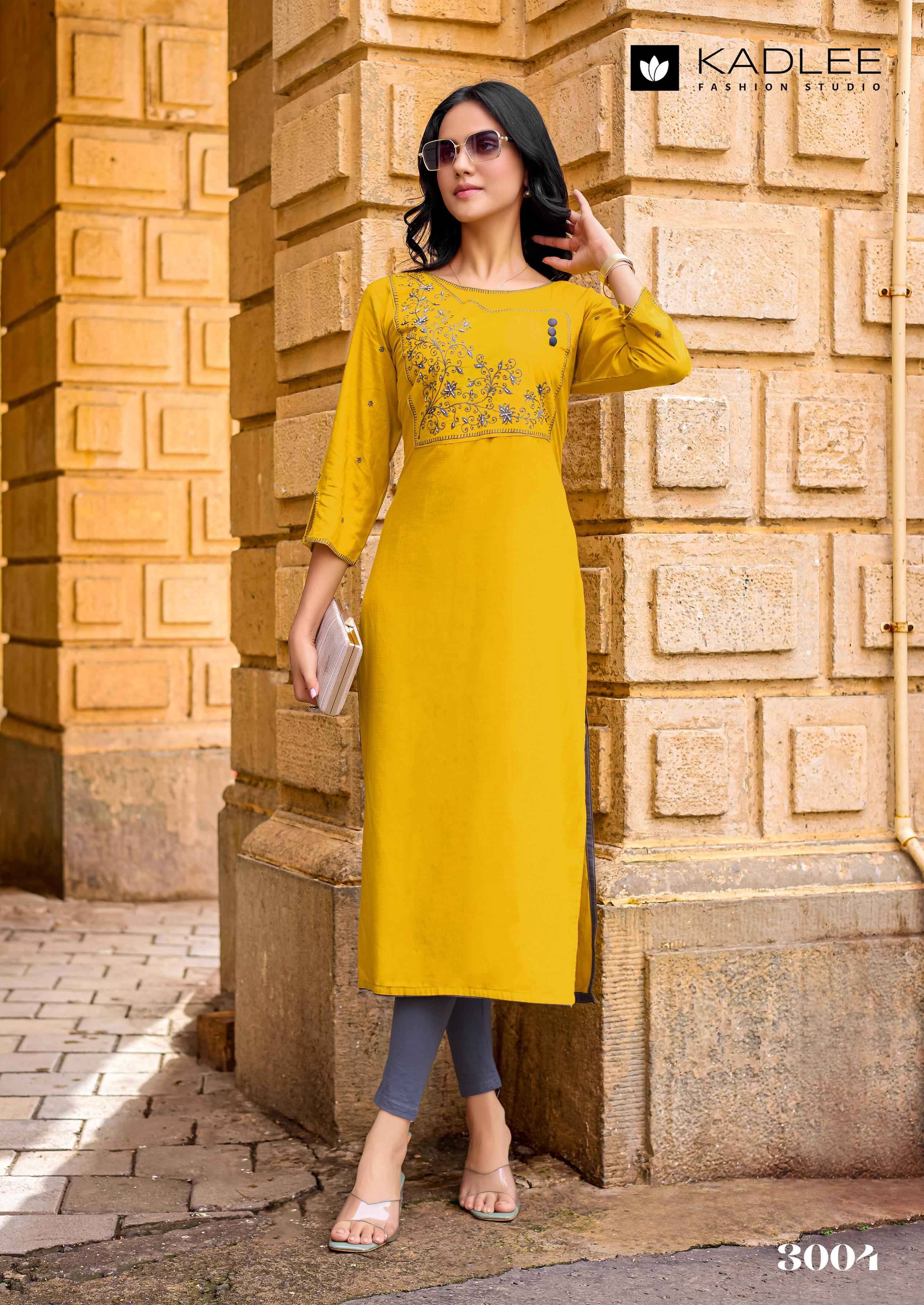 Yashvi By KADLEE 3001 to 3006 Series Designer Casuals Wear Collection Rayon Kurtis With Tread & Hand work At Wholesale Price